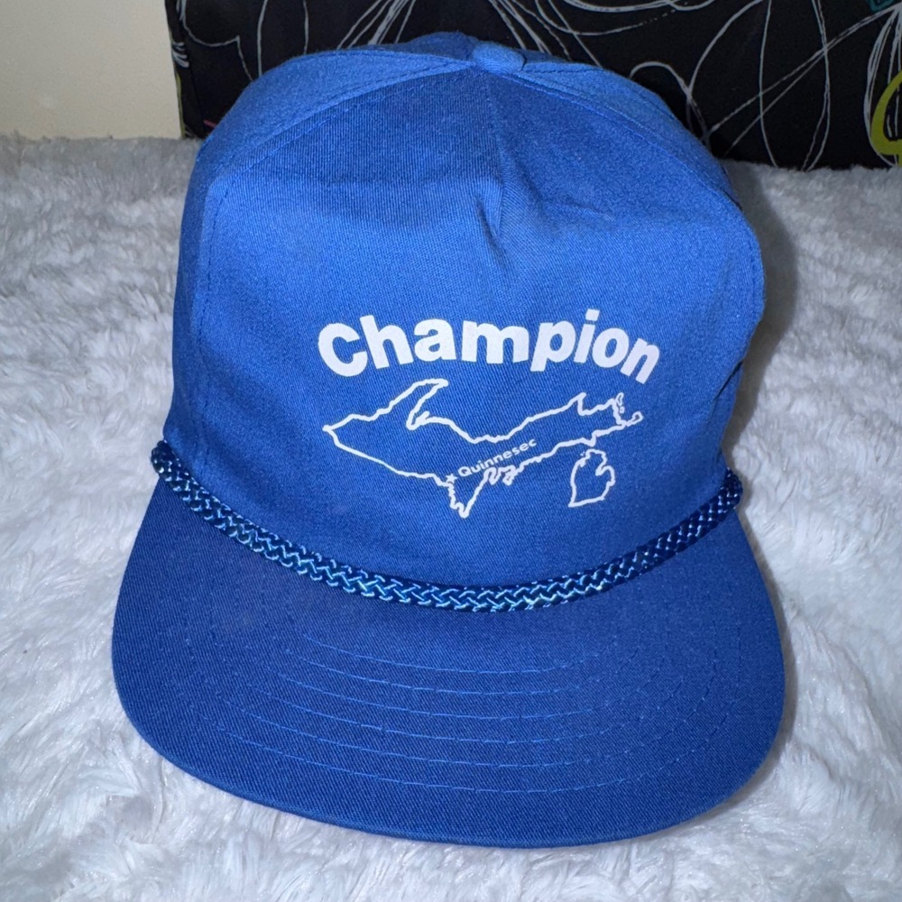San Sun Rope Hat Mens OSFA Blue Michigan Upper Peninsula Champion Quinnesec